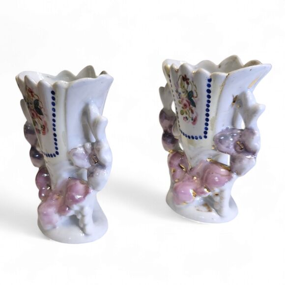 Antique French Bridal Vases - Set of 2, Hand Painted Porcelain, Marked '1834' - Picture 2 of 11